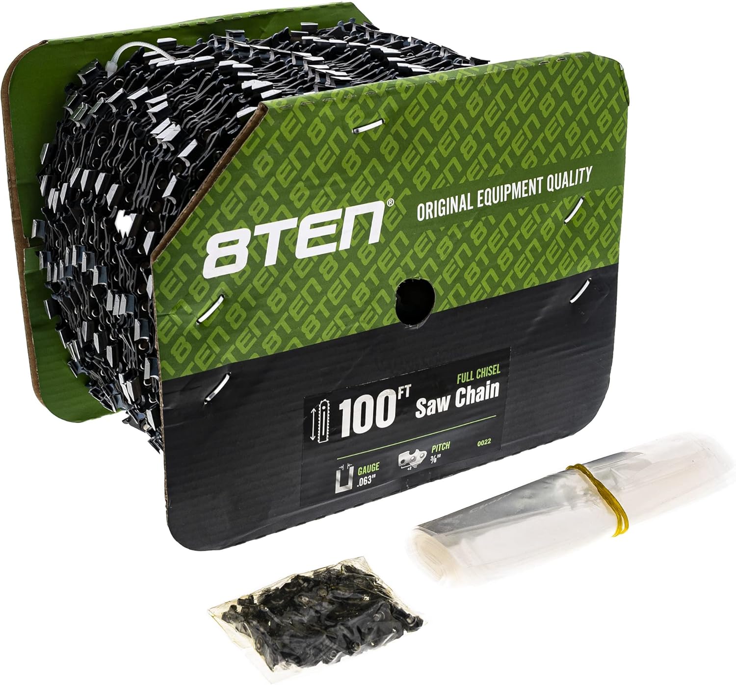 8TEN Chainsaw Chain Bulk Reel Full Chisel 100 Foot 0.063 Gauge 3/8 Pitch
