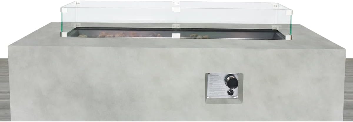 GOWE Rectangular Concrete Propane Fire Pit Table with Fiber Reinforcement