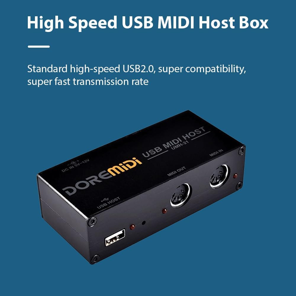 High Speed USB MIDI Host Box 1-in 1-out 16 Channel MIDI Box Applicable to MIDI Keyboard Electric Blow Tube Electric Drum USB to MIDI Converter MIDI Interface,DOREMiDi
