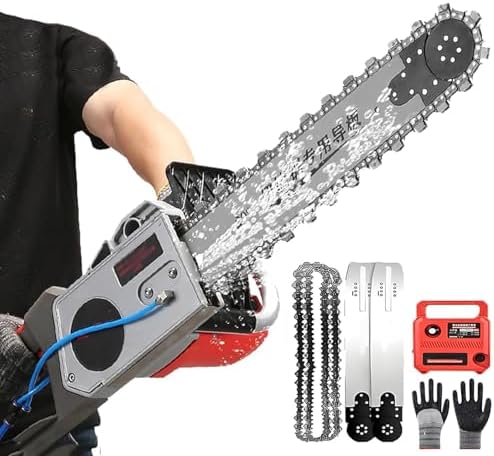 Powerful Electric Concrete Chainsaw - Wall Cutter Machine with 2 Chains & 2 Guide Bars - Efficient Concrete Cutting Tool with Water Dust Suppression, 48cm Depth