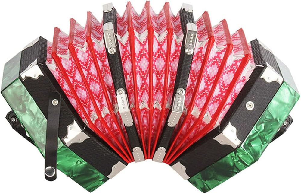 Concertina Accordion Acordeon Acordion Accordion Instrument Anglo-style concertina 20-Button 40-Reed Anglo Style with Carrying Bag Red Pine (Green)