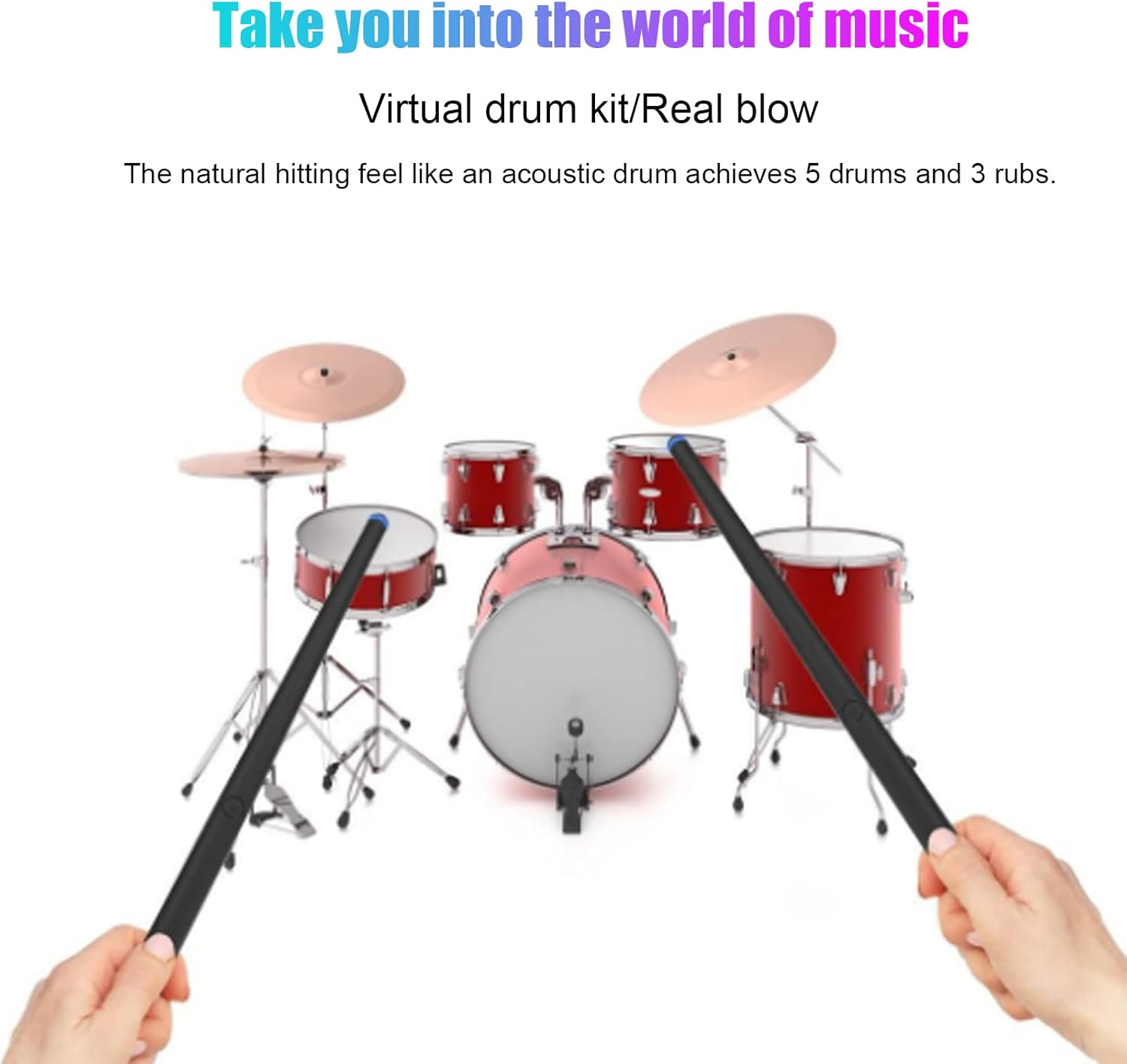 Diydeg Air Drum Sticks, Portable Virtual Electronic Drum Set with Pedals, Bluetooth & MIDI Function, Electronic Air Drum Rock Beat Rhythm Stick Percussion Instrument Tool for Adults, Kids