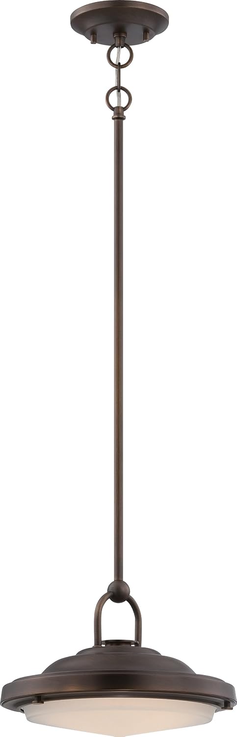 Nuvo Lighting 62/171 Sawyer Led One Light Pendant 20 Watt 1420 Lumens Soft White 2700K Kolourone Led Technology Frosted Glass Rustic Brass