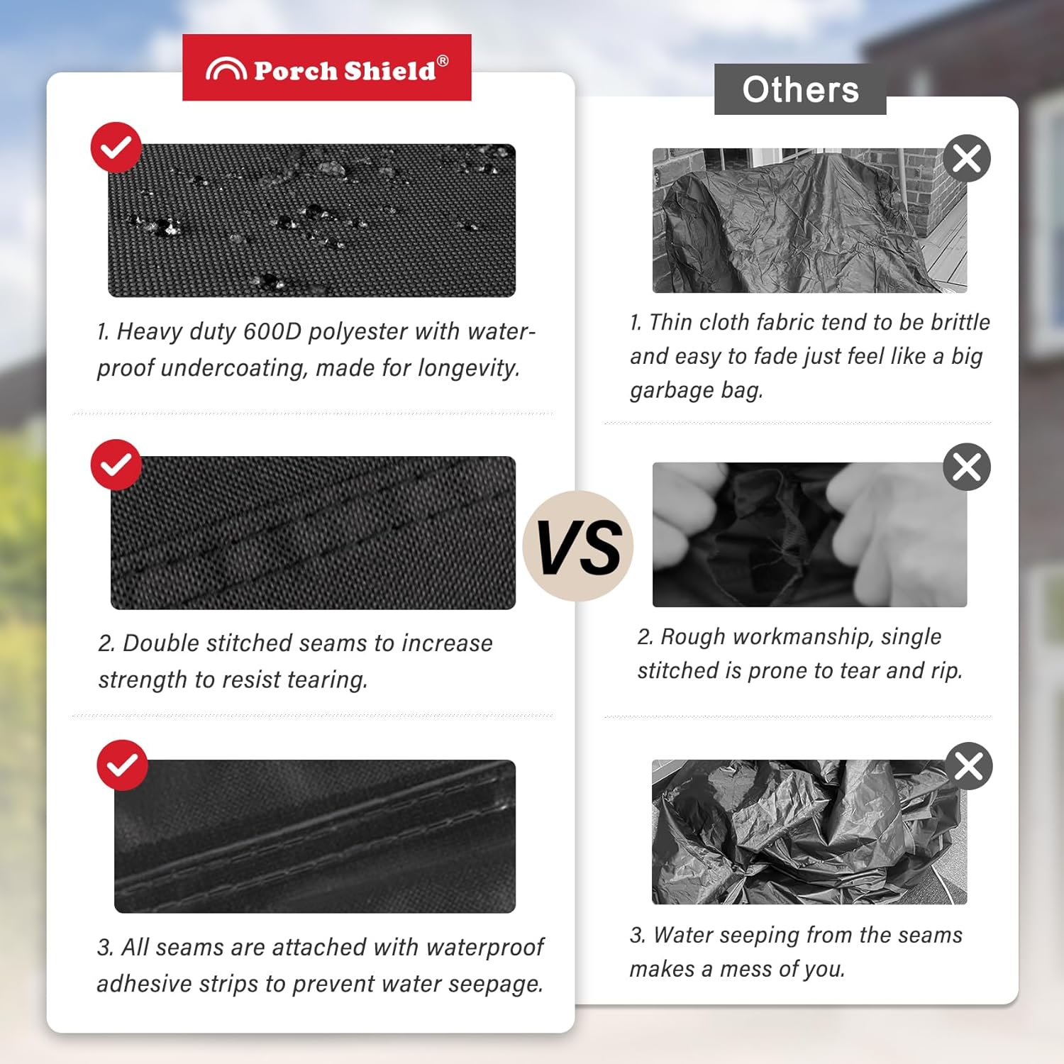 Porch Shield Patio Table Cover - Waterproof Outdoor Dining Table and Chairs Furniture Set Cover Rectangular - 125 x 73 inch, Black