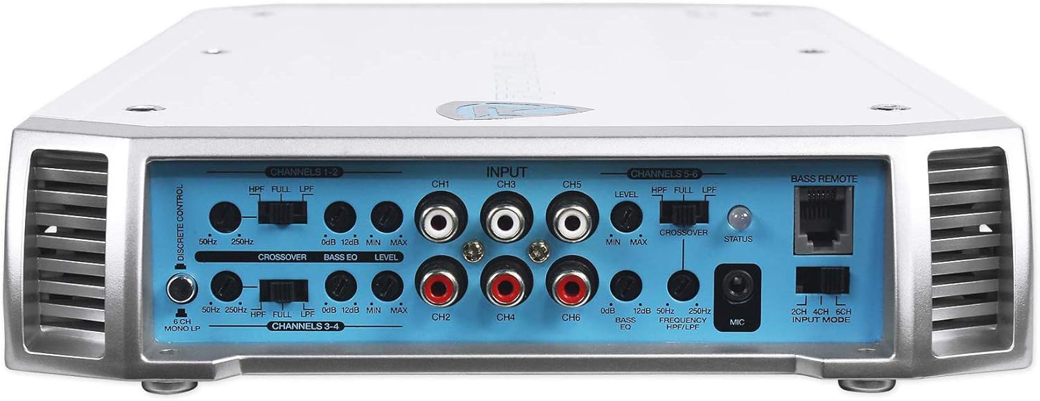 Rockville RXM-S6 2600W Peak/660W RMS 6-Channel Marine Amplifier, PA Microphone, Waterproof Design, Bass Remote for Boats and Marine Audio