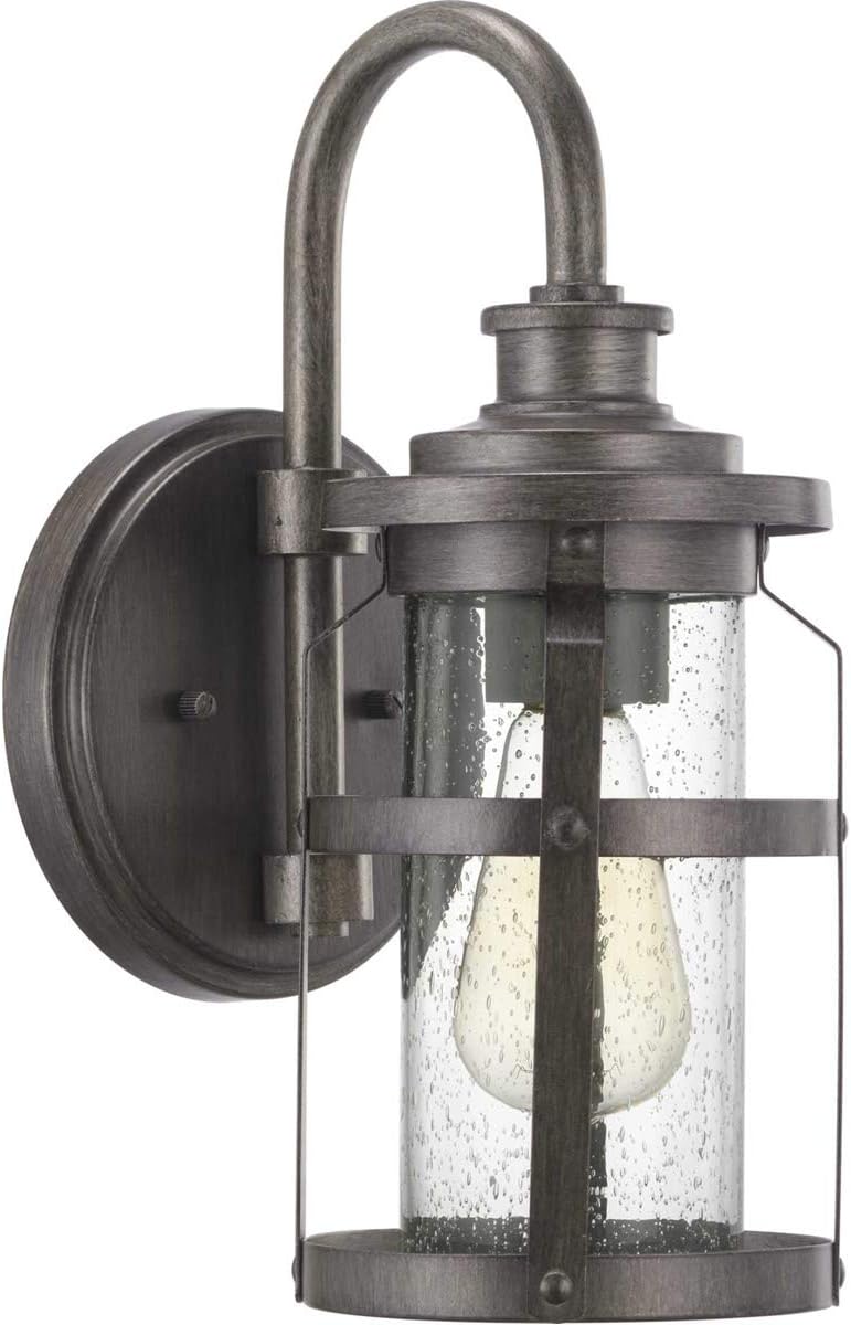 Progress Lighting Haslett Collection 1-Light Clear Seeded Glass Farmhouse Outdoor Small Wall Lantern Light Antique Pewter