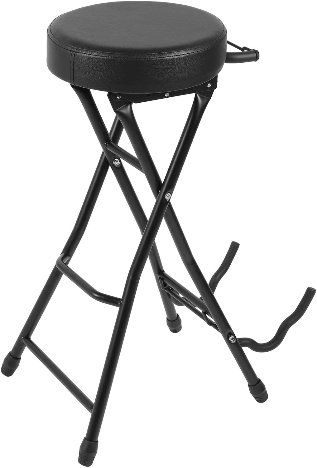 Walfront Foldable Guitar Stool Seat Bass Stool Comes with a Crossbar Guitar Chair Seat Built in Stand with EVA Foam Cradle for Studio