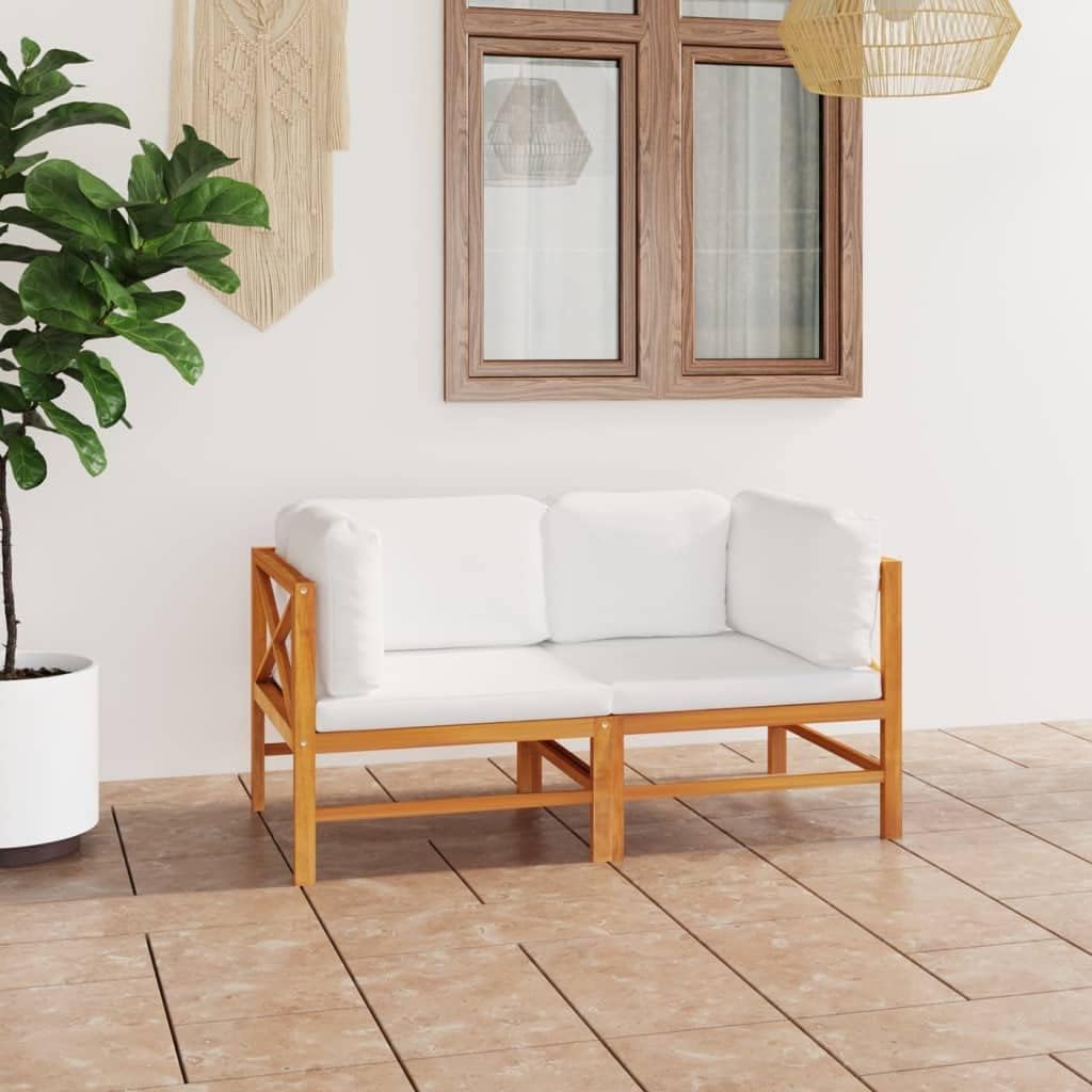 Furniture Sets 2-Seater Patio Sofa with Cream Cushions Solid Teak Wood,Teak Wood 2Seater Garden Sofa with Soft Cushions for Patio and Garden Garden Conversation Sets