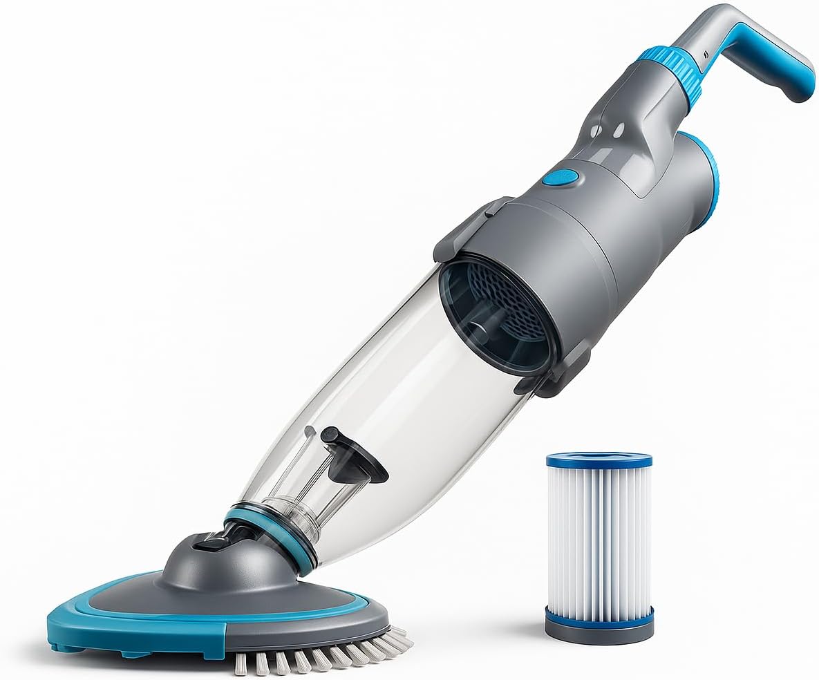 Cordless Handheld Pool Vacuum, Rechargeable Pool Cleaner with 2-Speed Cleaning Mode, 19GPM Suction, Dual Filter System, 60 Mins Run Time, Perfect for Above/In-Ground Pools, Spas, Hot Tubs