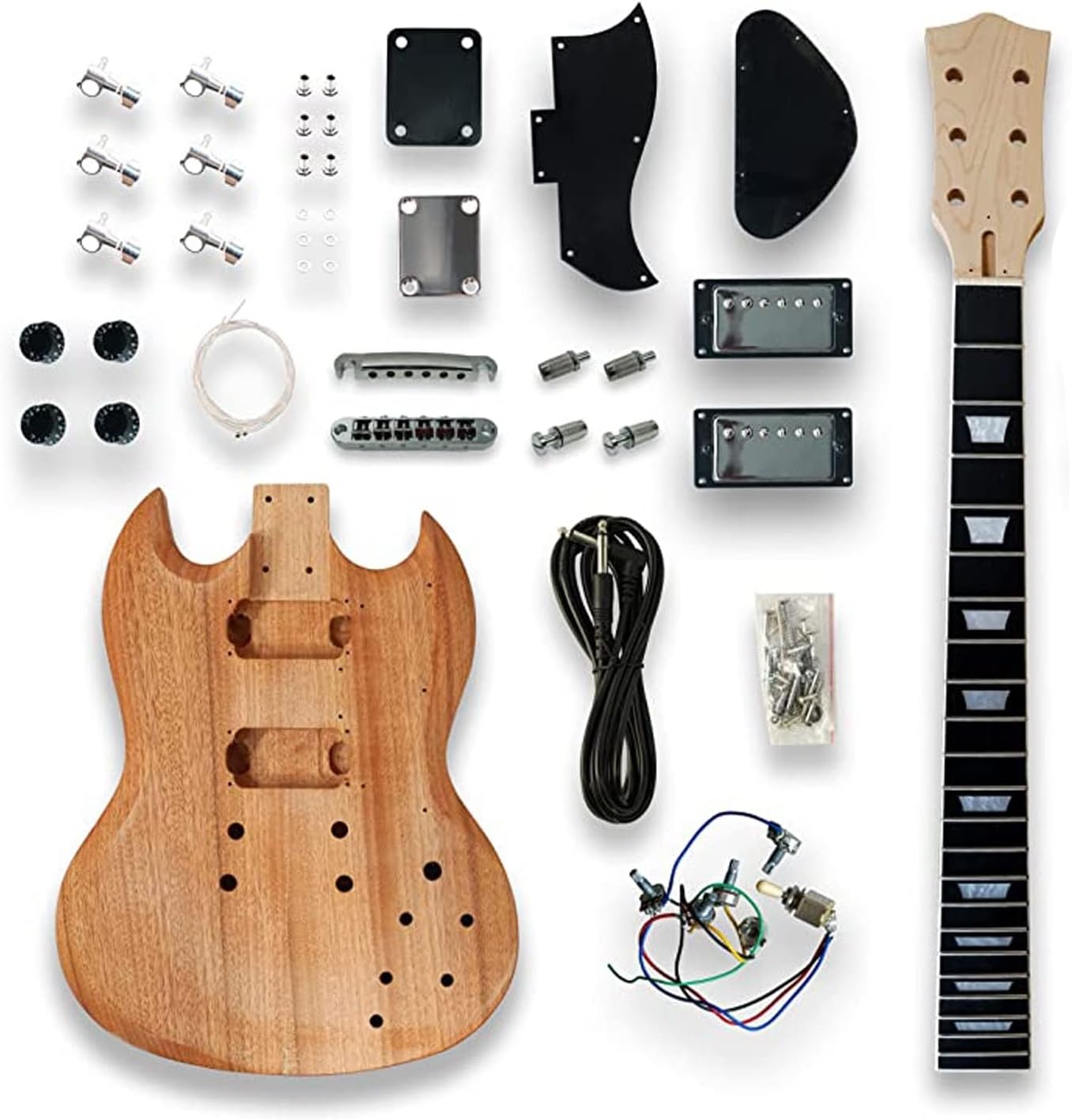 Hand-Polished Mahogany Body Rosewood Fingerboard Electric Guitar Assembly Complete Parts Kit Unfinished Guitar Set