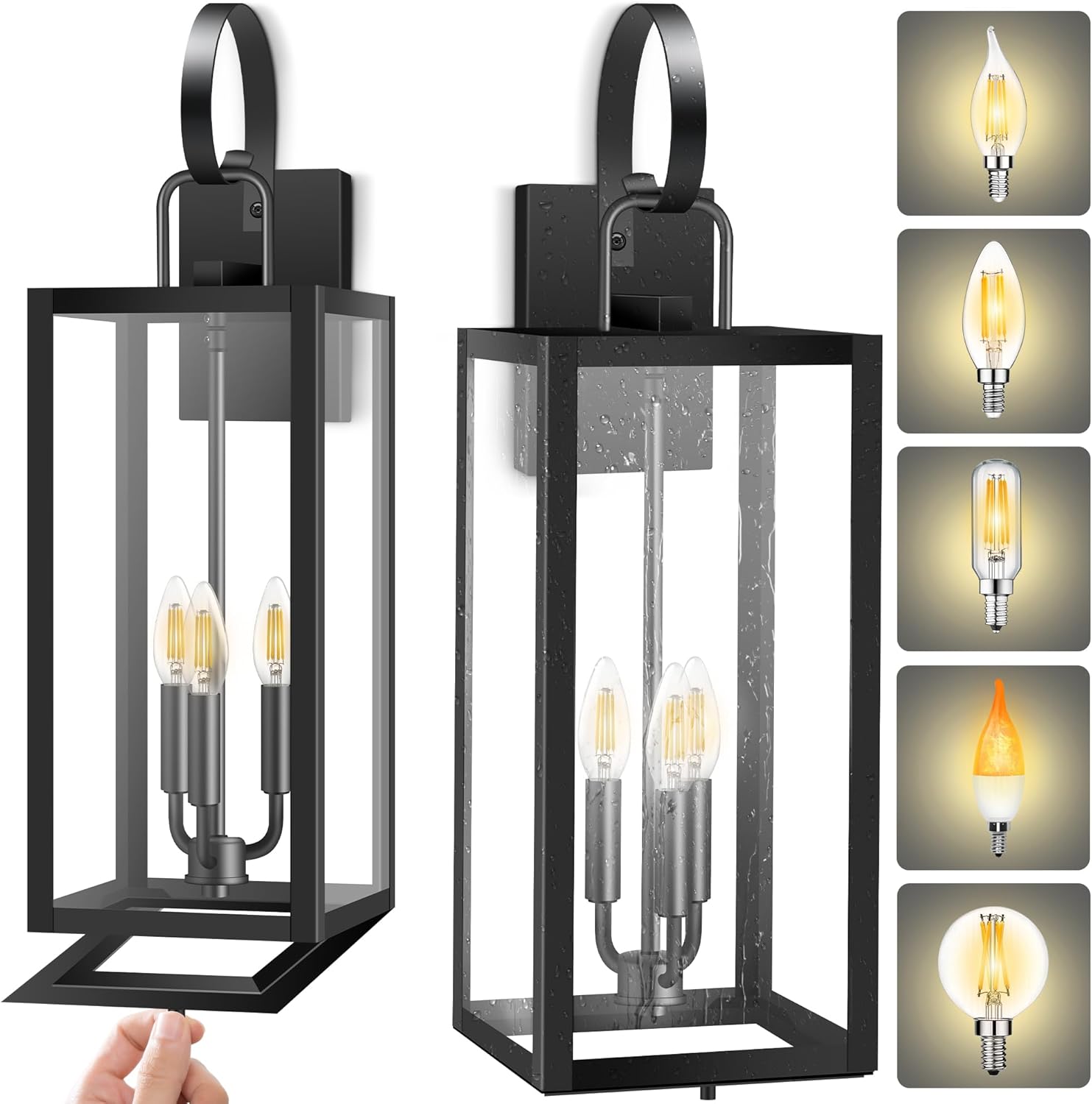 25'' Extra Large Exterior Lighting Fixtures with Closed Bottom, 2-Pack Waterproof Anti Rust Modern Front Porch Light, Outdoor Sconce Lights with E12 Socket, for Big House Garage Supermarket Factory