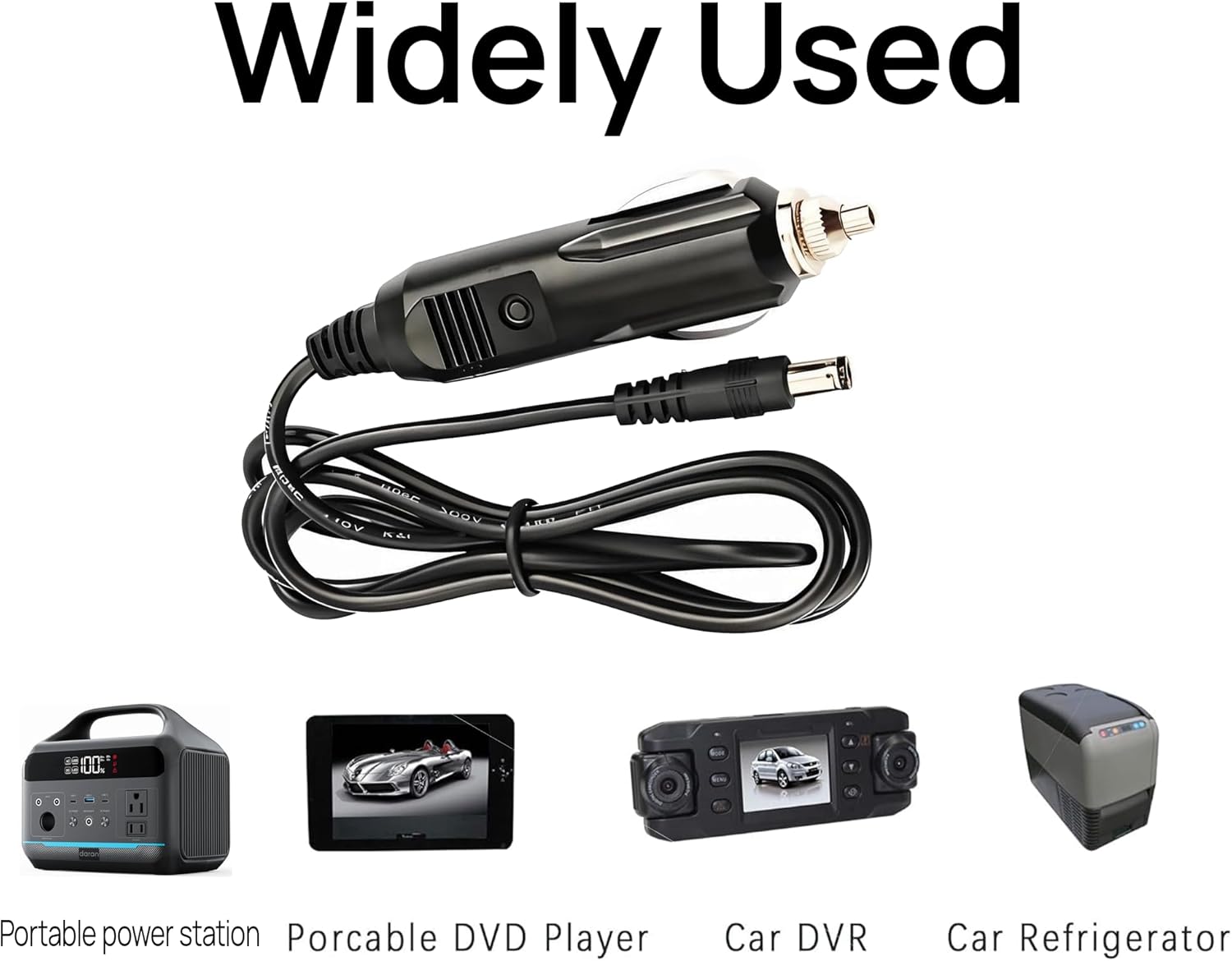 Portable Power Station DC Power Cable, 5.5mm x 2.1mm DC5521 to 12V/24V Cigarette Lighter Plug, 18AWG Charger Adapter with Fuse (5A 250V), for Solar Generator, 1.5m / 4.9ft