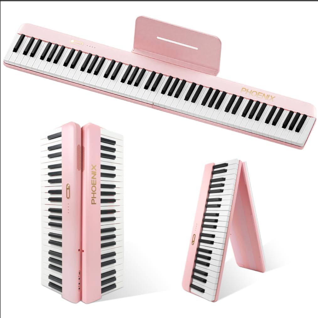 88 Key Piano Keyboard, Magnetic Suction Electric Digital Piano with Semi-Weighted Keys, Sustain Pedal, Power Supply, Gig Bags (Pink)