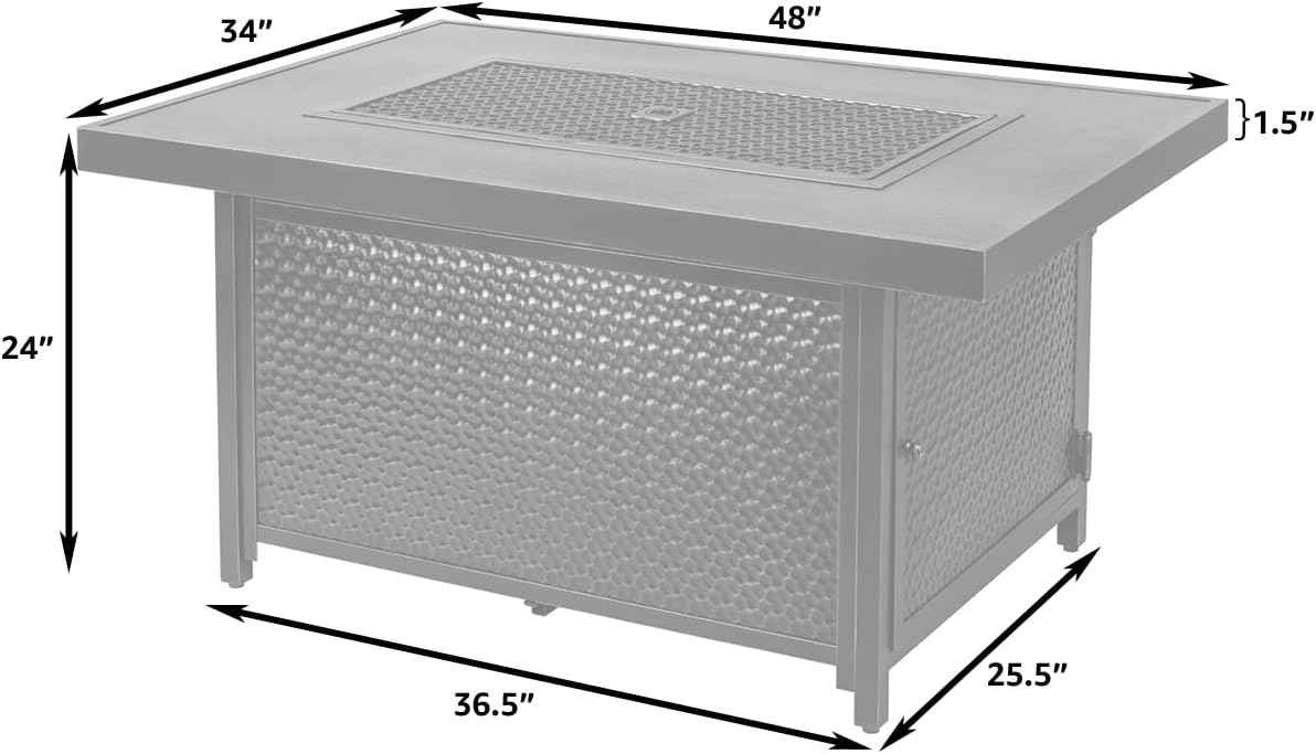 Weyland Hammered Aluminum Convertible Gas Fire Pit Table 55000 BTU Multifunctional Outdoor Firepit with Fire Bowl Lid, Nylon Cover & Clear Fire Glass Bronze Finish - Rectangular 48