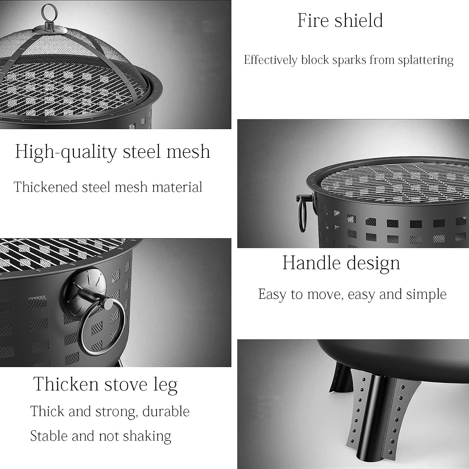 Backyard Patio Garden Fireplace Wood Burning Fire Pit Outdoor Heaters 2 in 1 Fireplace for Bonfire Barbecue in The Wild with Grill Grate for Heating BBQ Fire Bowls