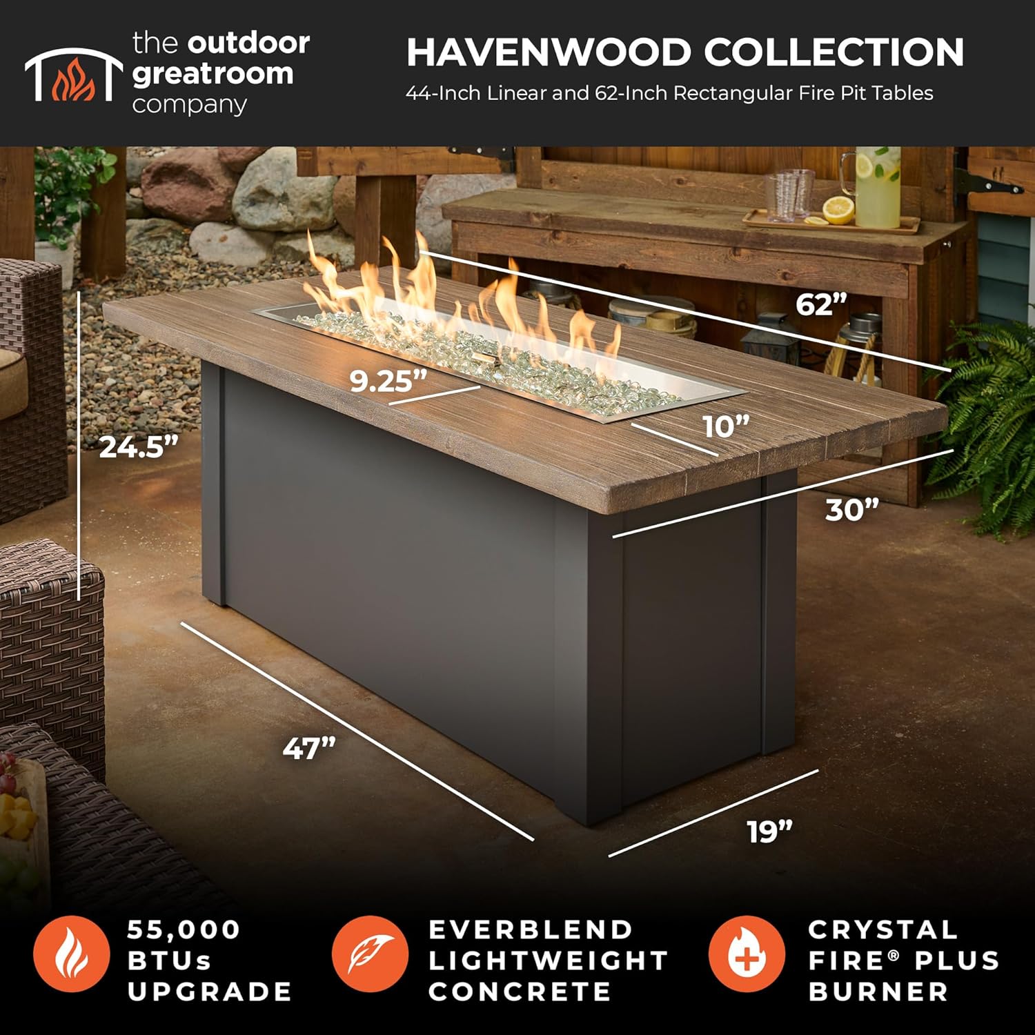 Outdoor GreatRoom Co Propane Fire Pit Table 62