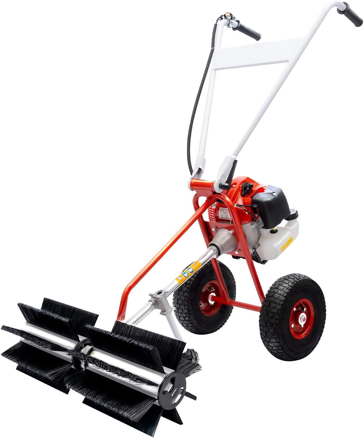 43cc Lawn Sweeper Gas Powered Broom 23in Powered Sweeper with 2-Stroke Air-Cooled Fuel Engine Hand Push Sweeper for Lawn Driveway Artificial Turf Grass Gravel Cleaning