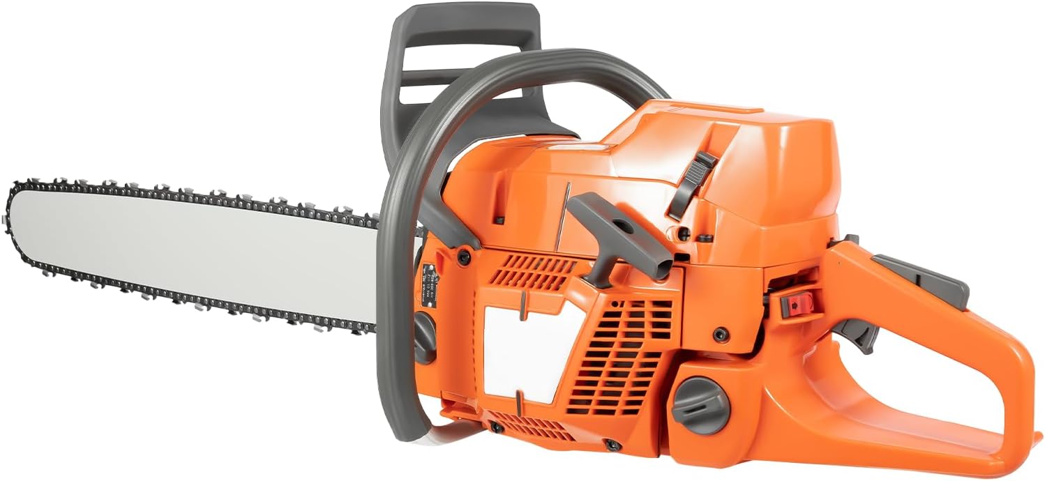 24 Inch Gas Chainsaw, 72CC 2-Stroke Handheld Cordless Petrol Chainsaws 3.9KW Gas Powered Chainsaw Set with Air-Cooled for Forest Logging Chopping Wood Cutting Branches