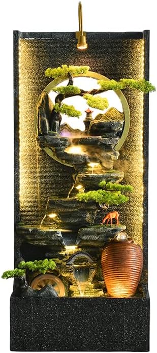 Elegant Cement Water Fountain with LED Lighting, Durable and Weather-Resistant, 6.1 ft - Perfect for Indoor and Outdoor Spaces