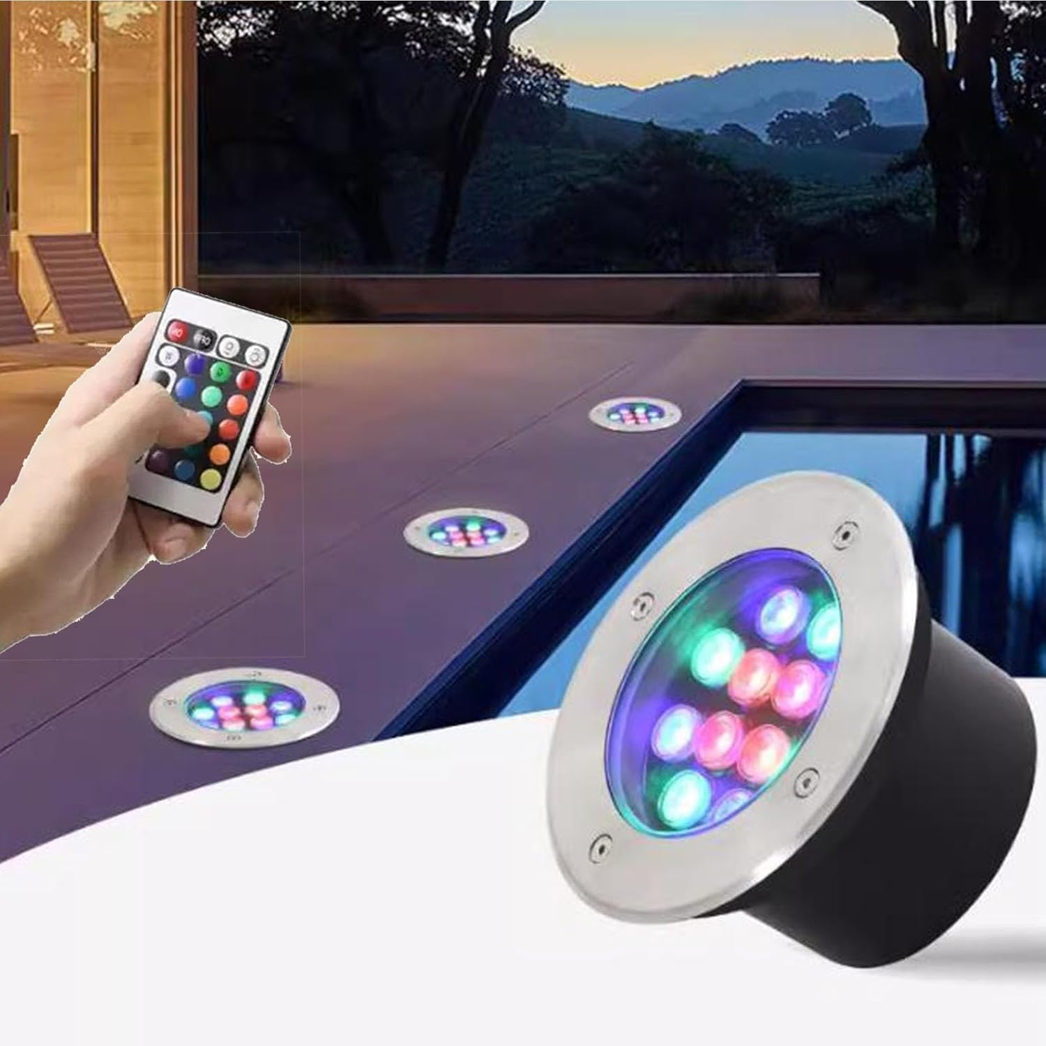 LED Underwater Fountain Light - RGB Color Change Outdoor Spotlights, with RF Remote Control Recessed Spotlight IP68 Waterproof Buried Garden Lamp LED Underwater Recessed Spotlight(36w,24V)