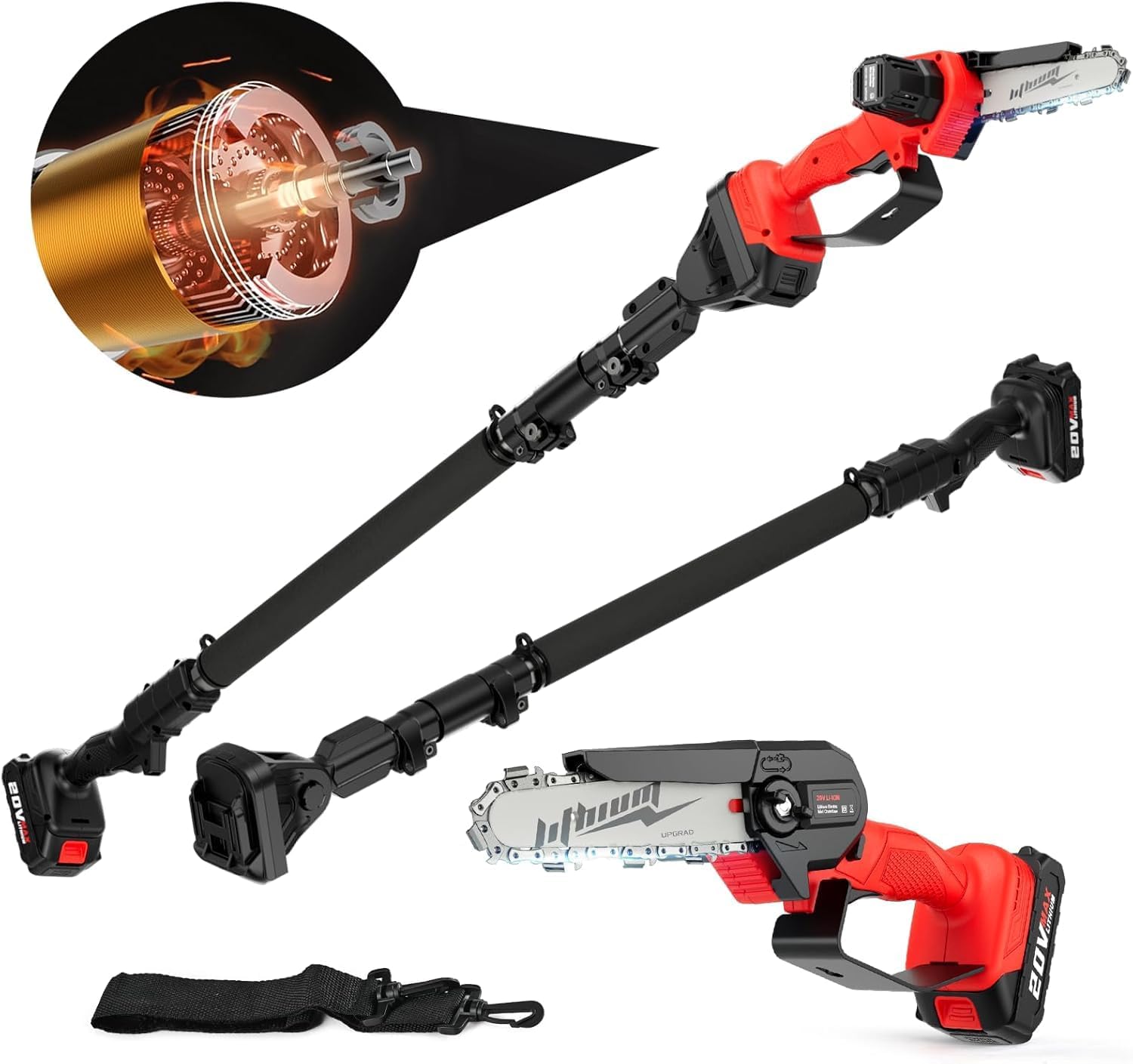 MGYM Cordless Pole Saw & 6 Inch Chainsaw 20V Rechargeable Large Battery Capacity Power Electric Pole Saw tree Trimming 15-FT Reach, Multi-Angle for Tree Branches Pruning Lightweight