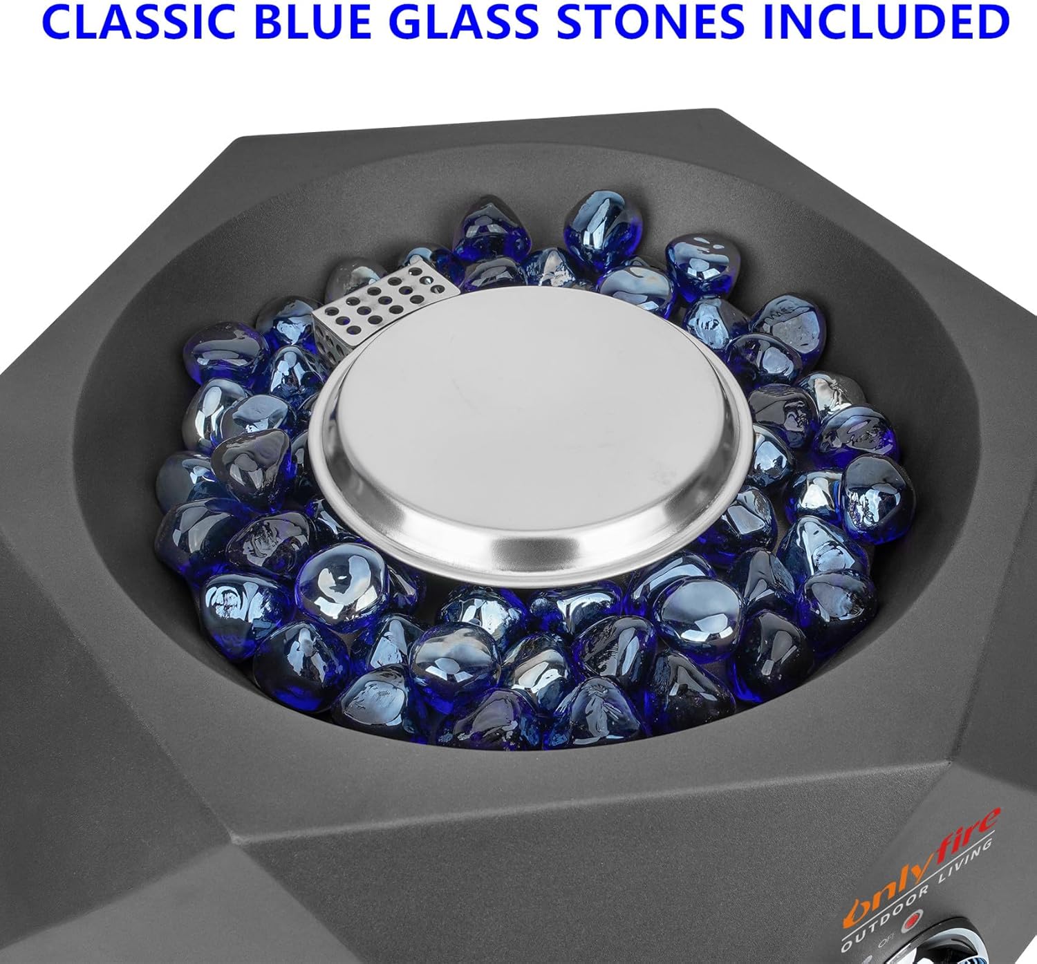 ONLYFIRE OUTDOOR LIVING Propane Gas Fire Pit with Blue Fire Glass Stones, 14