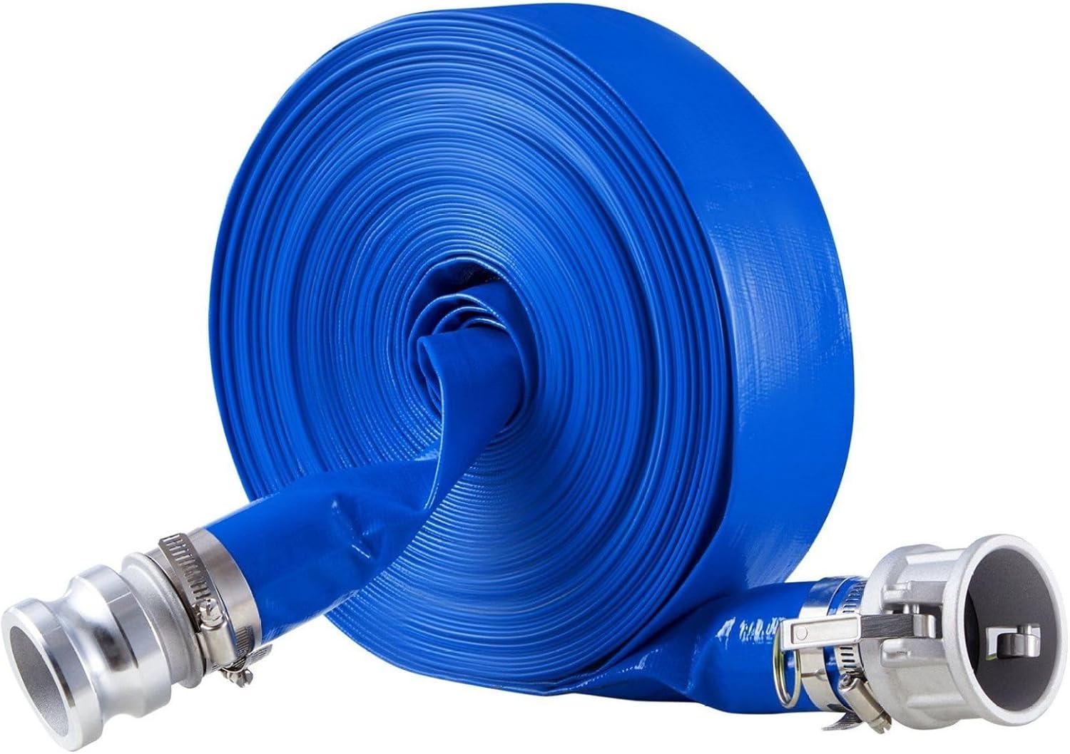 Backwash Hose 2 inch x 100 ft - Blue PVC Water Discharge Hose with Fittings - Pool Filter Backwash, Construction, Irrigation & Drainage
