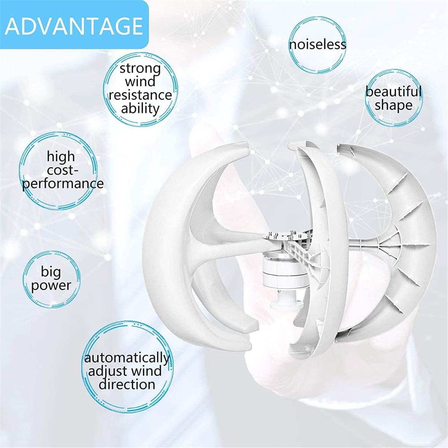 Wind Turbine 8000W Vertical Axis Wind Turbines Generator Lantern, 12V -220V 5 Blades Motor Kit for Home Hybrids Streetlight Use Electromagnetic