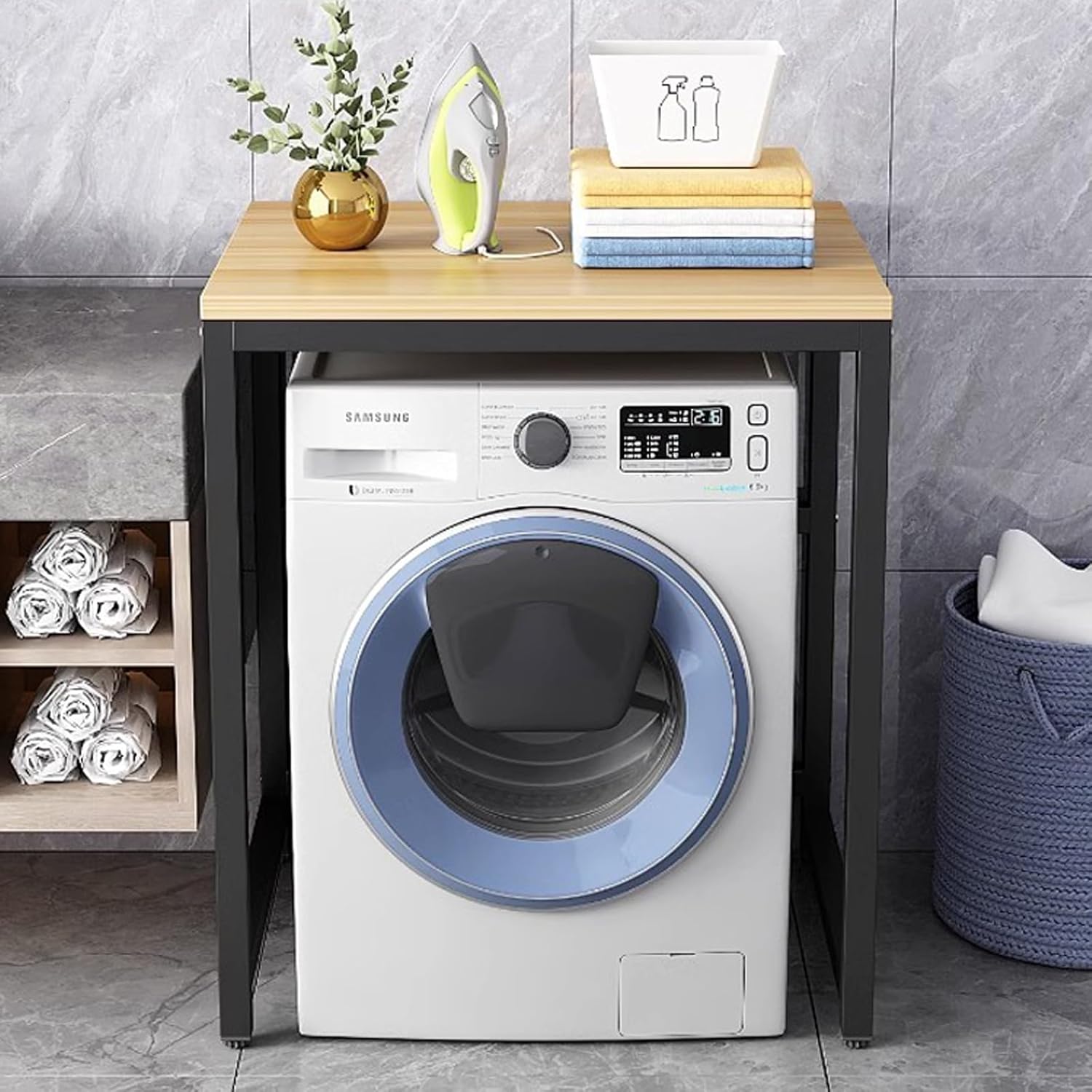 Adjustable Non Slip Feet Drum Washing Machine Storage Rack Freestanding Over Washing Machine Shelf with Space Saving Design Organiser Shelf for Small Kitchen Bathroom