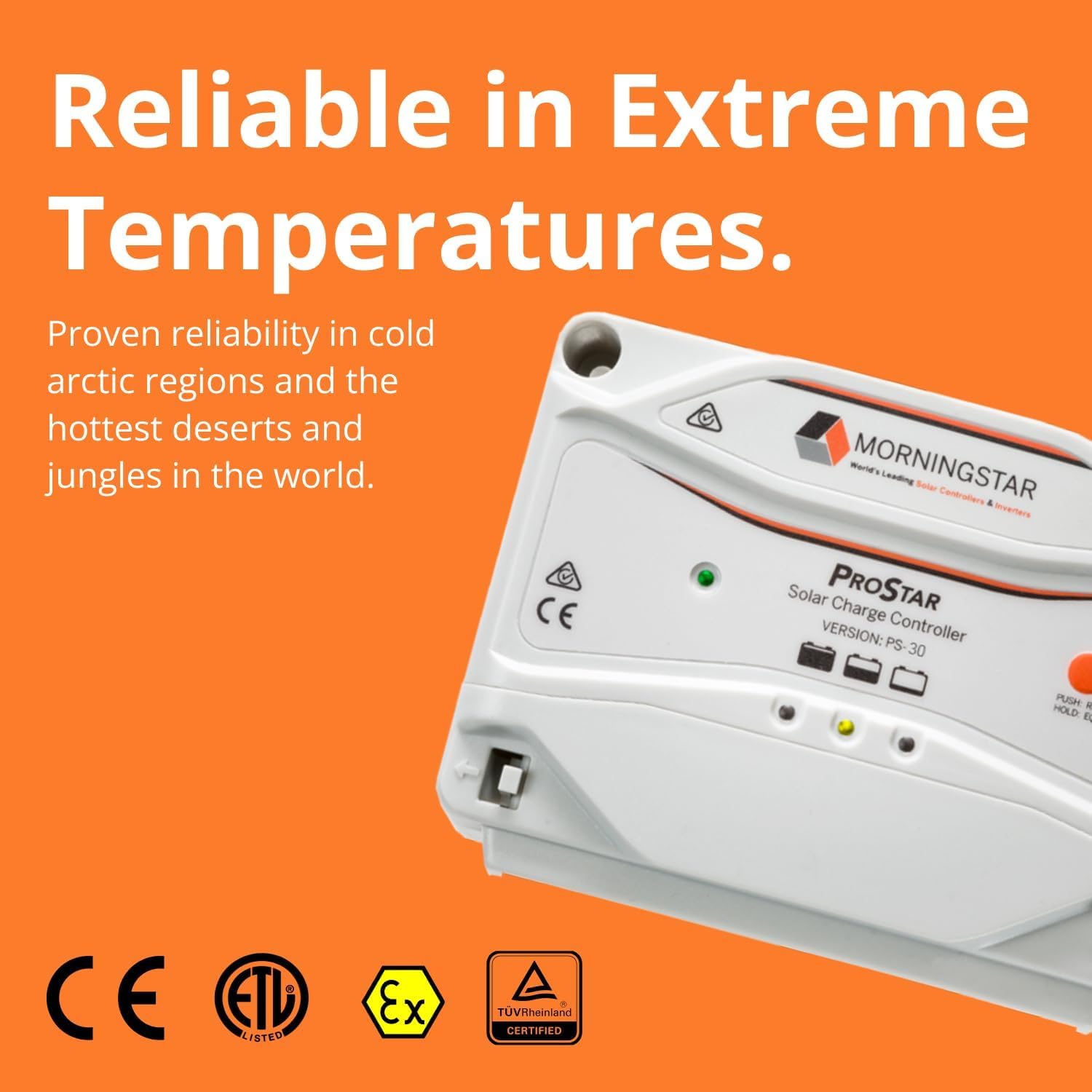 Morningstar Prostar 30A PWM Solar Charge Controller (PS-30) - Intelligent Solar Panel Regulator, Supports 12V/24V LA/Lithium Batteries, LVD/Lighting Control, HazLoc Rated, Low Noise - Designed in USA