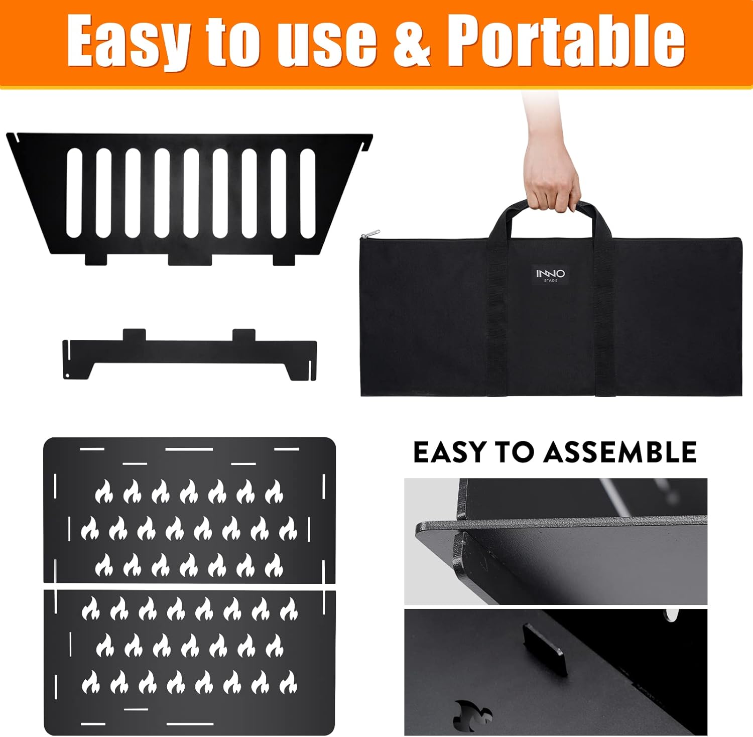 Fire Pit 25 Inch Outdoor Outside Wood Burning Portable Firepit Log Stove Fireplace for BBQ Camping Campfire Bonfire Backyard Garden Picnic Patio with Carrying Bag