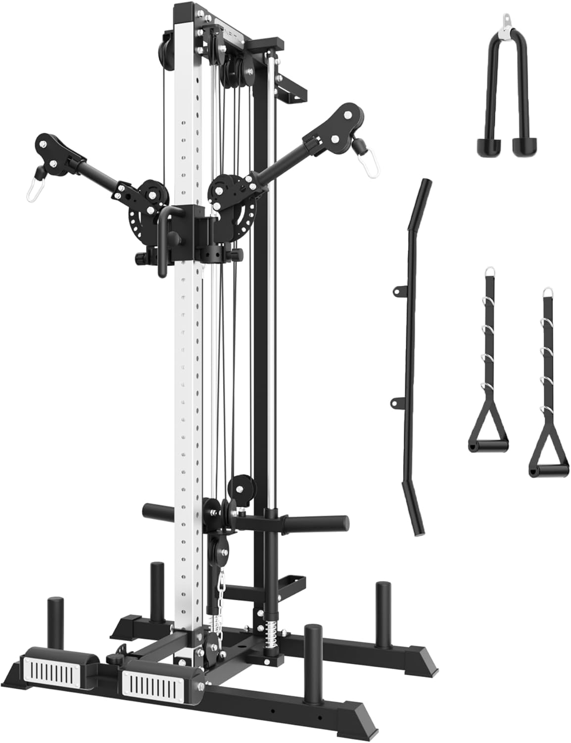 Eonfit Cable Machine for Home Gym, LAT Pulldown Cable Crossover Machine Workout Station Pulley System Tower with Leg Holder, LAT Bar, Foot Board Accessories