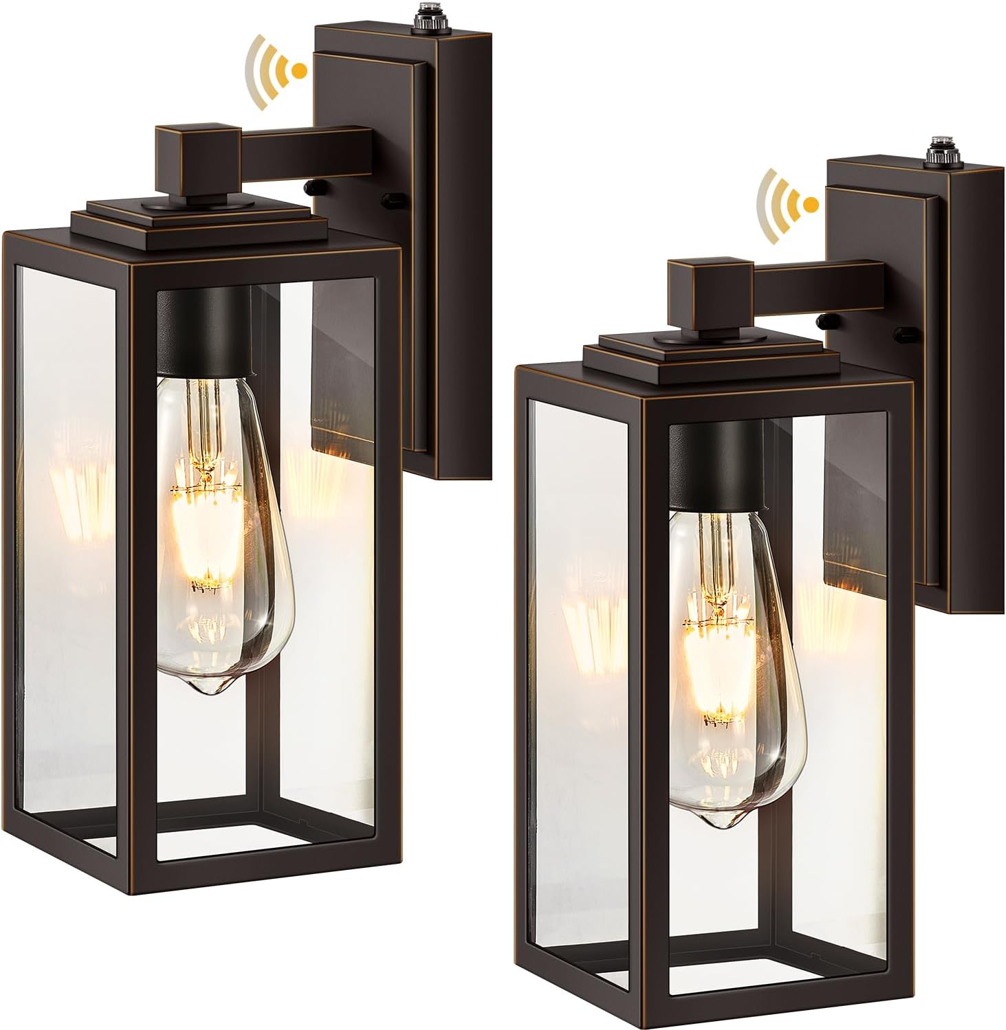 VIANIS Dusk to Dawn Outdoor House Lights Wall Mount, 2 Packs Oil Rubbed Bronze Gold Trim Exterior Garage Lighting Fixtures, Farmhouse Outdoor Wall Sconce Lantern for Porch Patio, Anti-Rust Waterproof