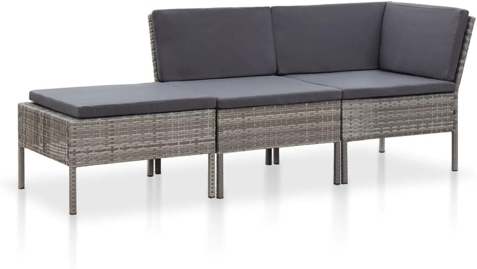 3 Piece Patio Lounge Set with Cushions Poly Rattan Gray,Outdoor Patio Lounge Set Modular Furniture for Relaxation with Cushions, Modern Design for Yard, Deck, and Porch Patio Furniture Sets, Outdoor F