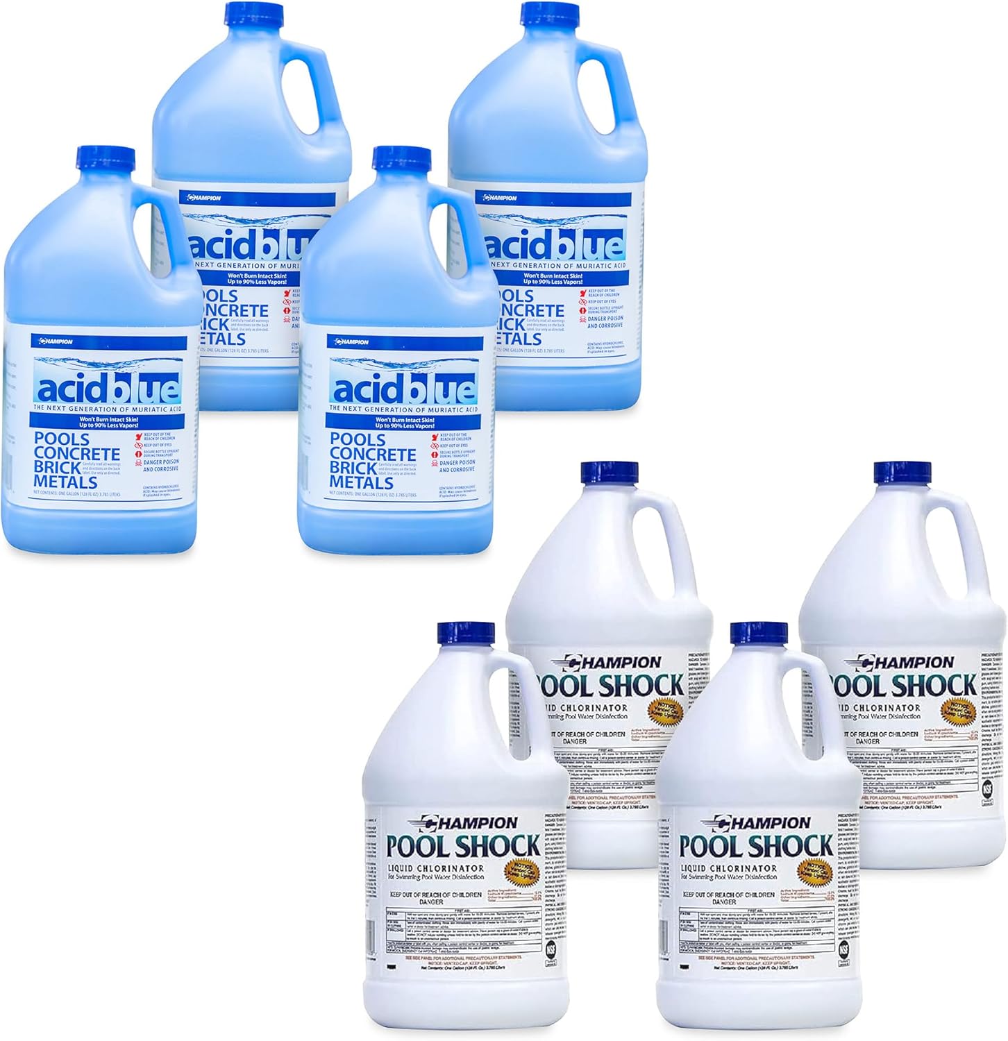 Champion Acid Blue 4 Pack Muriatic Acid & Champion 4 Pack Pool Shock Liquid