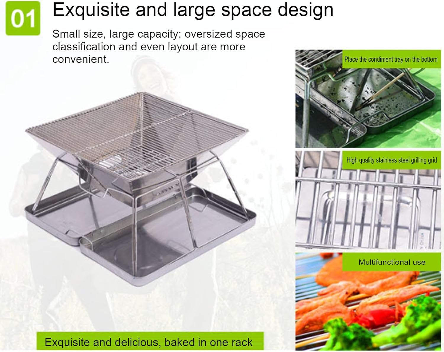 VIDECOR Stainless Steel Fire Pit, Foldable BBQ Grill Rack Portable Campfire Pit Liftable Wood Burning Charcoal Grill for Camping Picnic Patio Backyard Garden