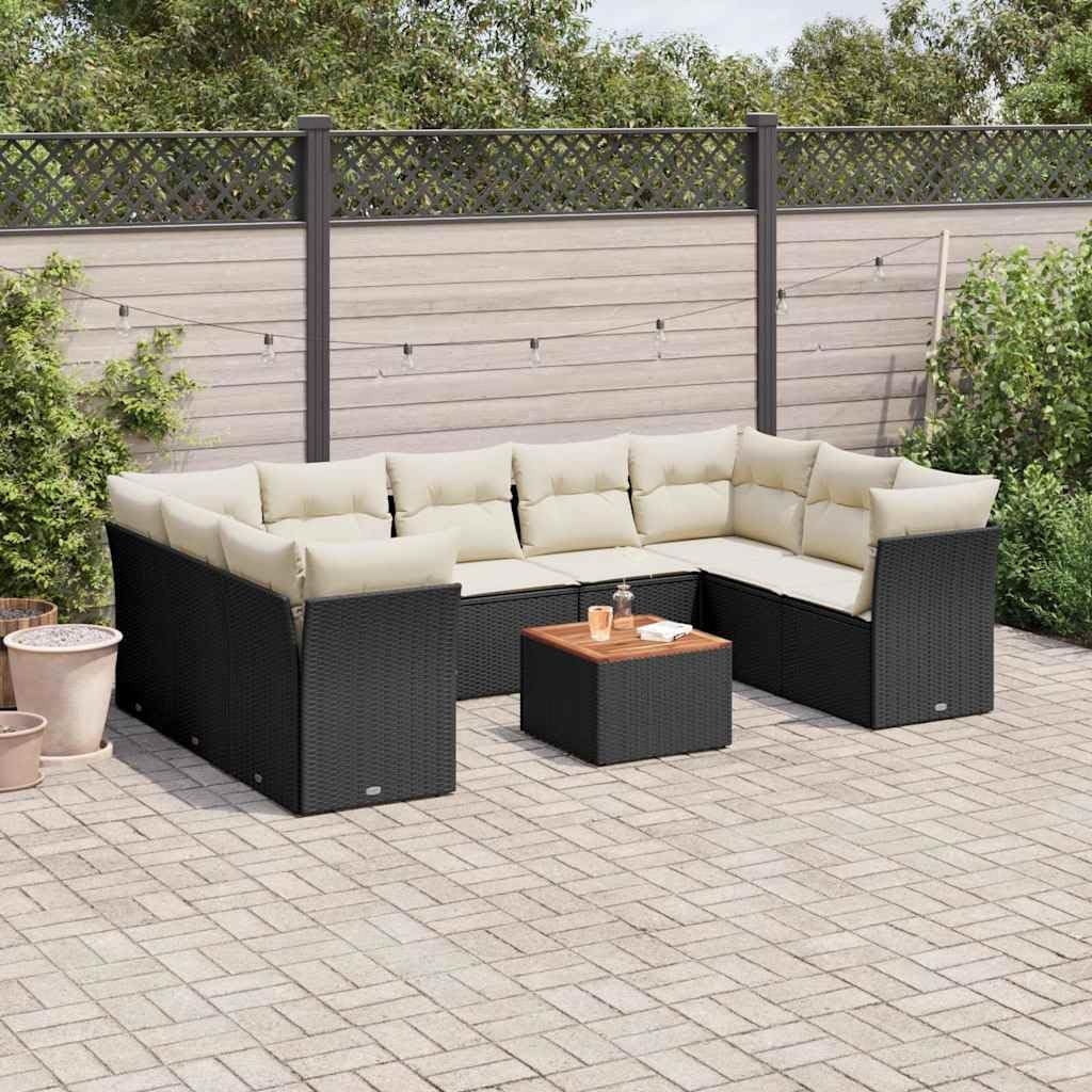 10 Piece Modular Outdoor Sofa Set with Removable Cushions and Hidden Storage, Black PE Rattan Furniture for Patio Garden Seating Arrangement, Durable Weather-Resistant Design