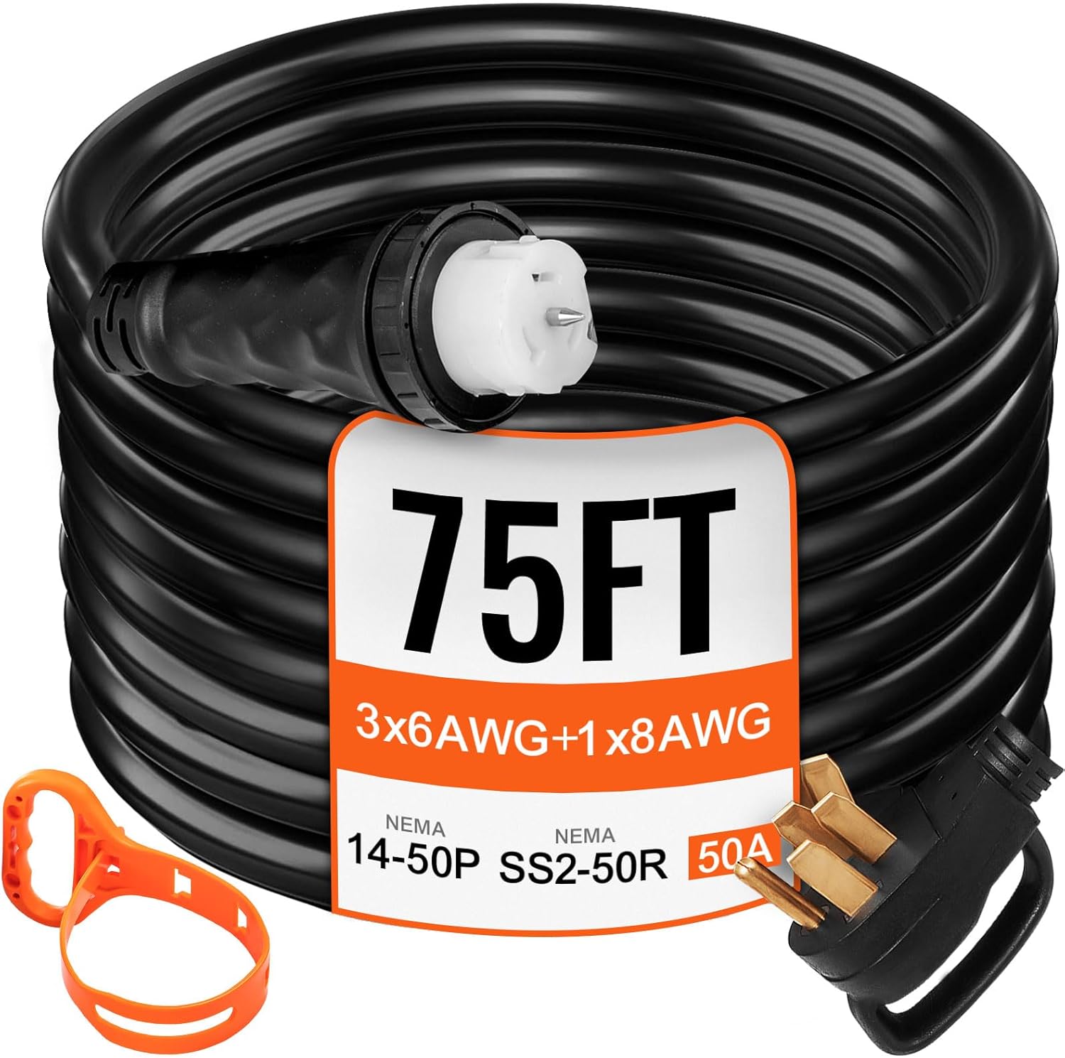 Vevor 75Ft 50 Amp Generator Extension Cord 4 Wire 8 Gauge Generator Cord 125V 250V Generator Power Cord N14-50P & SS2-50R & CS6364 Twist Lock Connectors : Everything Else
