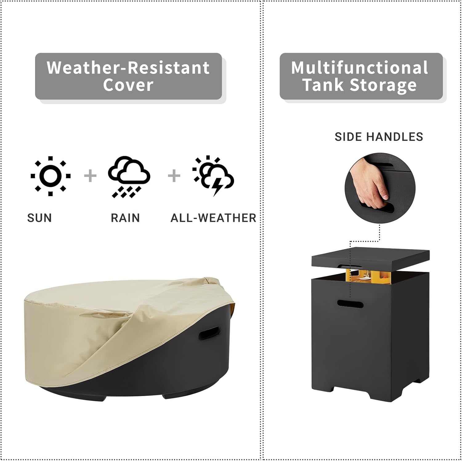 ECOTOUGE 2-Piece Gas Fire Pit, Outdoor Propane Fire Pit Table Set w/Tank Cover, 30''Auto-Ignition Round Steel Fire Table, 50,000 BTU Concrete Fire Pit w/Weather-Resistant Pit Cover, Lava Rocks, Black