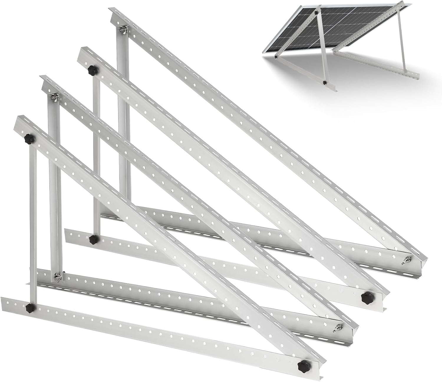 2 Sets Solar Panel Mount Brackets, 45inch Solar Panel Stands for Ground Roof RV Boat Off-Grid Camper, 0 to 90° Adjustable Photovoltaics Mounting Kit with Foldable Tilt Legs, for 2-4pcs 150-600 Watt