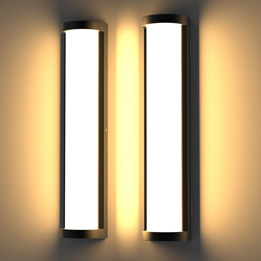 Sytmhoe Outdoor Wall Lights 2Packs,10%-100% Dimming LED Modern Outdoor Wall Light, 23.6in Black Exterior Light Fixture Suitable for Garage Courtyard Bathroom House(3000K)