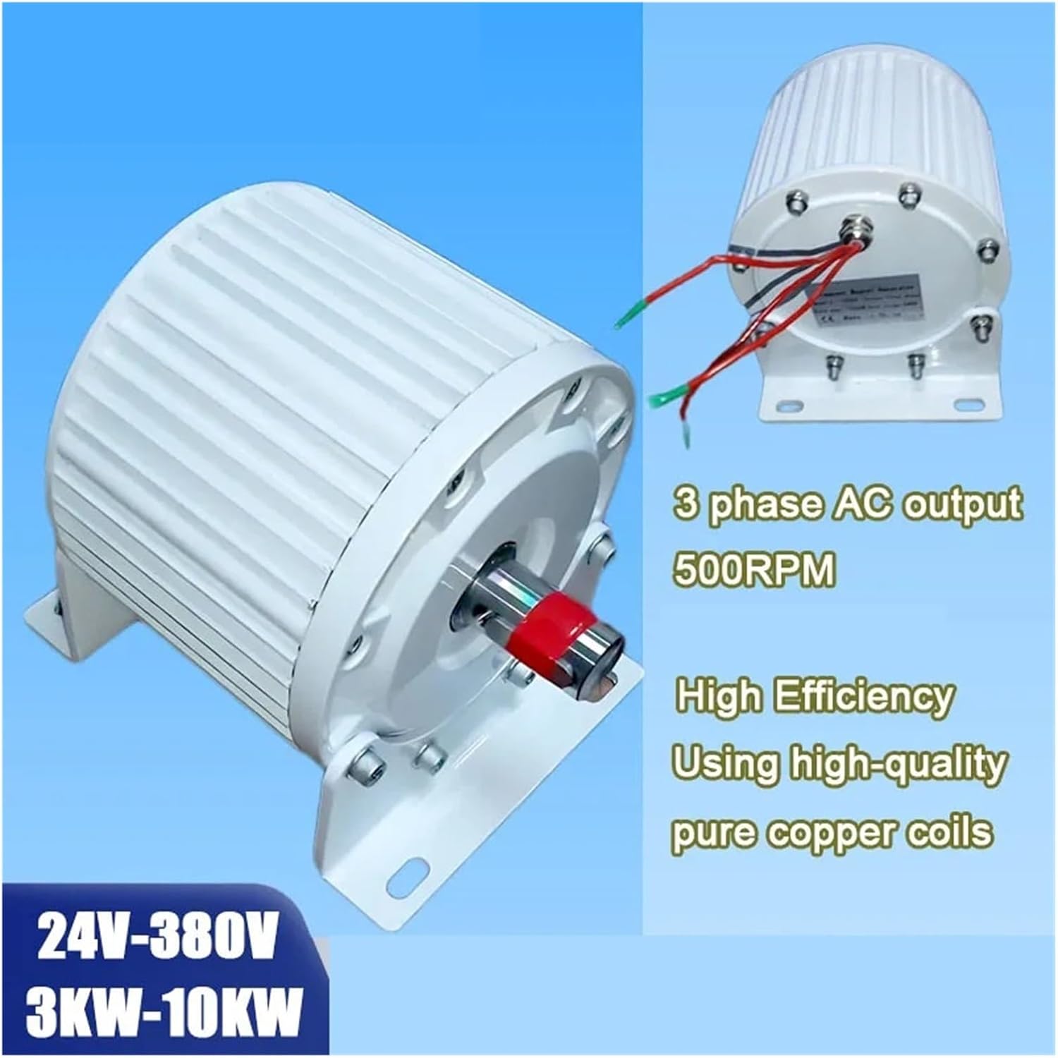 Low RPM Wind Turbines Generator 3KW 5KW 8KW 10KW 500RPM Gearless Permanent Magnet Generator AC tors Use for Wind/Water Turbine Low Starting Speed for Home(Without Base,120V_3000W)