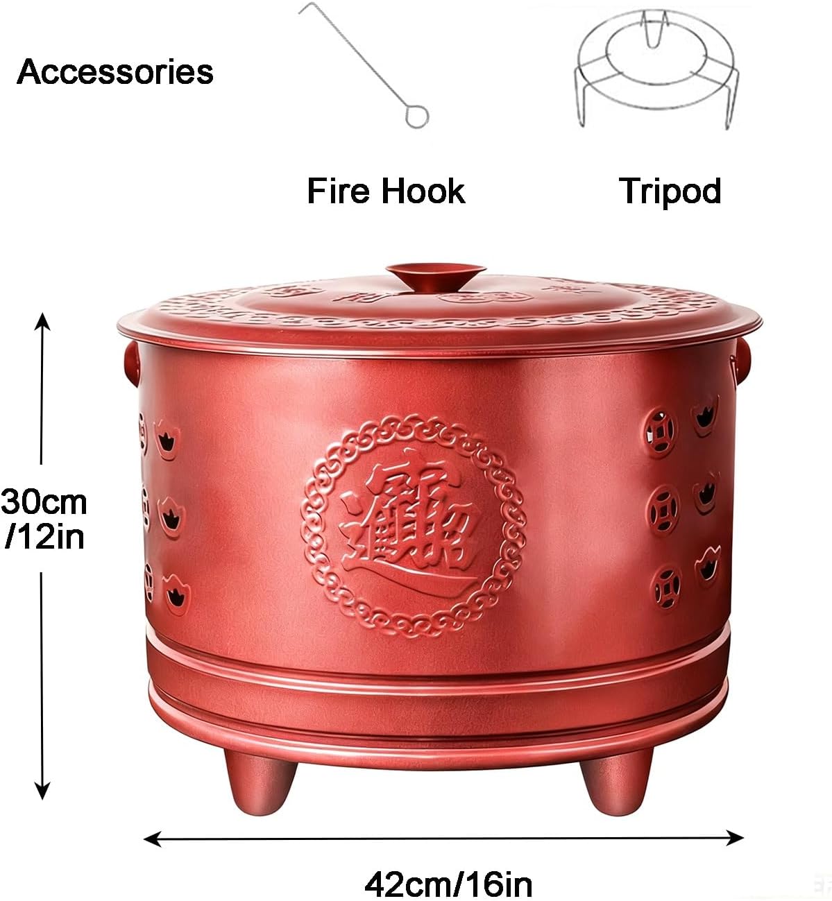 Burn Barrels for Outside for Burning Trash, Outdoor Fire Pit, Table Top Fire Pit, Handle Burn Can for Paper Waste Incinerator Barrel for Yard Patio(Red,42cm/16in)