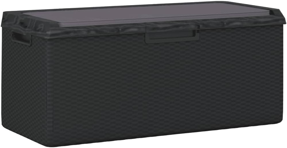 vidaXL Patio Storage Box with Seat Cushion 92.5 gal Anthracite Rattan-Look Weather- Polypropylene Garden Chest