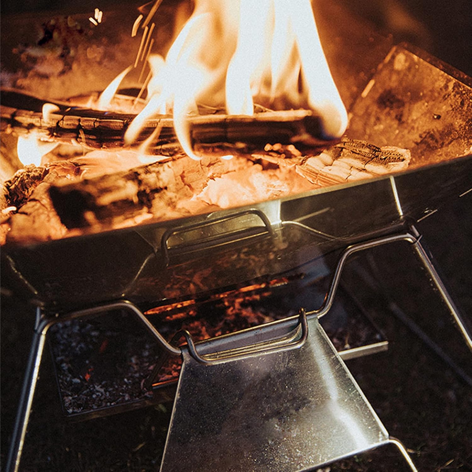 Portable Camping Fire Pit Campfire Grill, Stainless Steel Folding Charcoal Barbecue Grill, Outdoor Wood Stove Burner with Carrying Bag (Square)