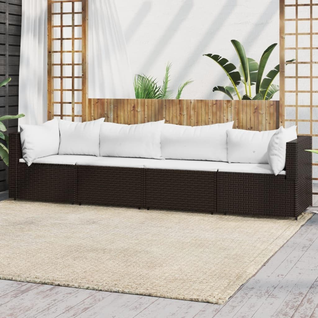 4 Piece Patio Lounge Set with Cushions Brown Poly Rattan,Extendable Modular Patio Lounge Set Outdoor Furniture for Modern Gardens Patio Furniture & Accessories, Outdoor Seating