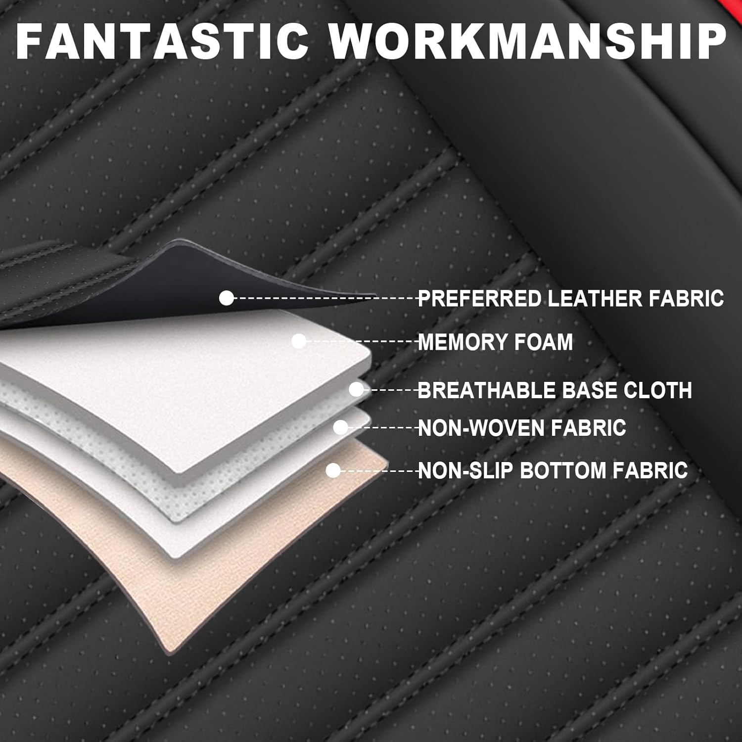 Seat Covers Full Set Fit for Nissan Titan 2004-2025, Breathable and Comfortable Leather Car Seat Cover, Deluxe Waterproof Cushion Cover Auto Interior Accessories (Black Red)