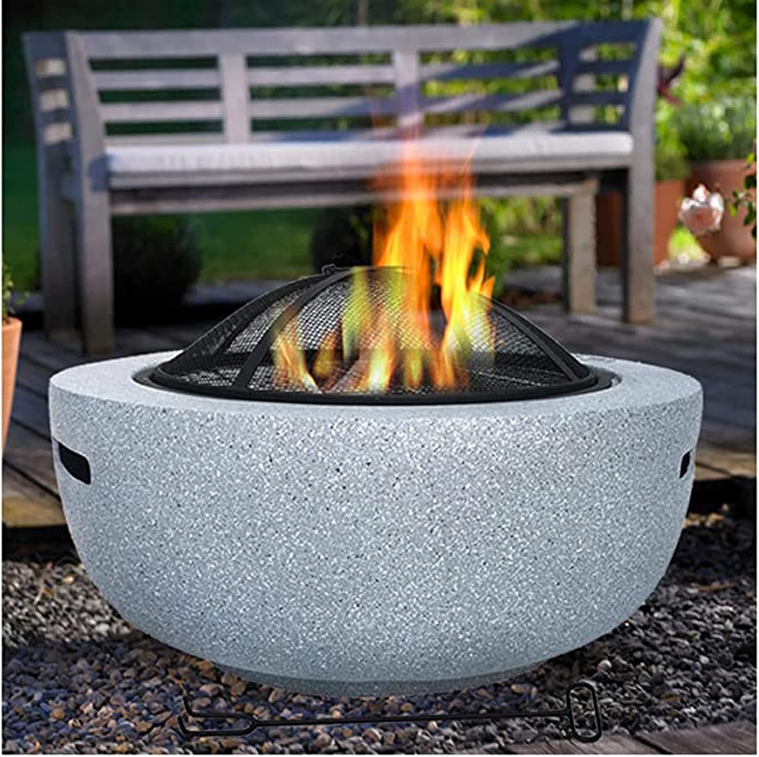 Outdoor Fire Pits Garden Heaters Fire Pits Backyard Patio Garden Fireplace BBQ Grill Bowl Concrete Round and Wood Burning for Bonfire Barbecue in The Wild,White