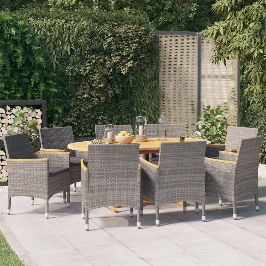 9 Piece Patio Dining Set with Cushions Gray,Acacia Wood Dining Set for Outdoor Patio: Comfort and Durability Furniture Sets for Patio, Lawn & Garden