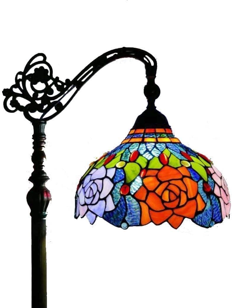 Tiffany-Style Floor Lamp Standlamp Tiffany-Style Stained Glass Rose Design Floor Lamp with 12 Inch Handmade Lampshade for Decoratrooms, Adjustable Arch, 220 V, E27
